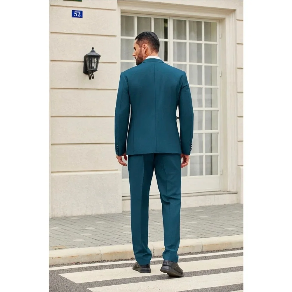 Men's 2-Piece Deep Blue and Black Peak Lapel Slim Fit Tuxedo Suit, Size Large